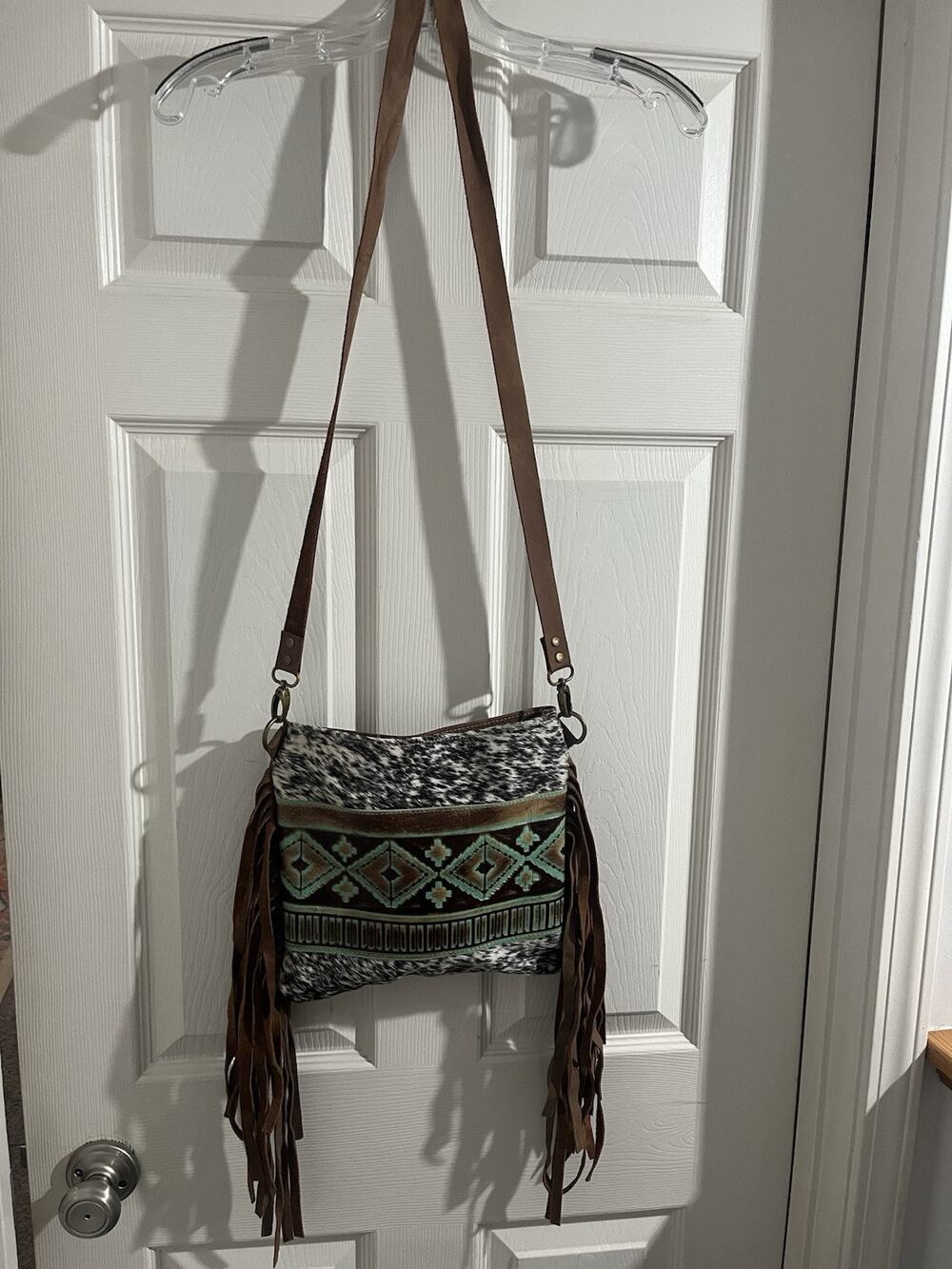 Brindle Cowhide Crossbody Bag Leather Turquoise Aztec Western